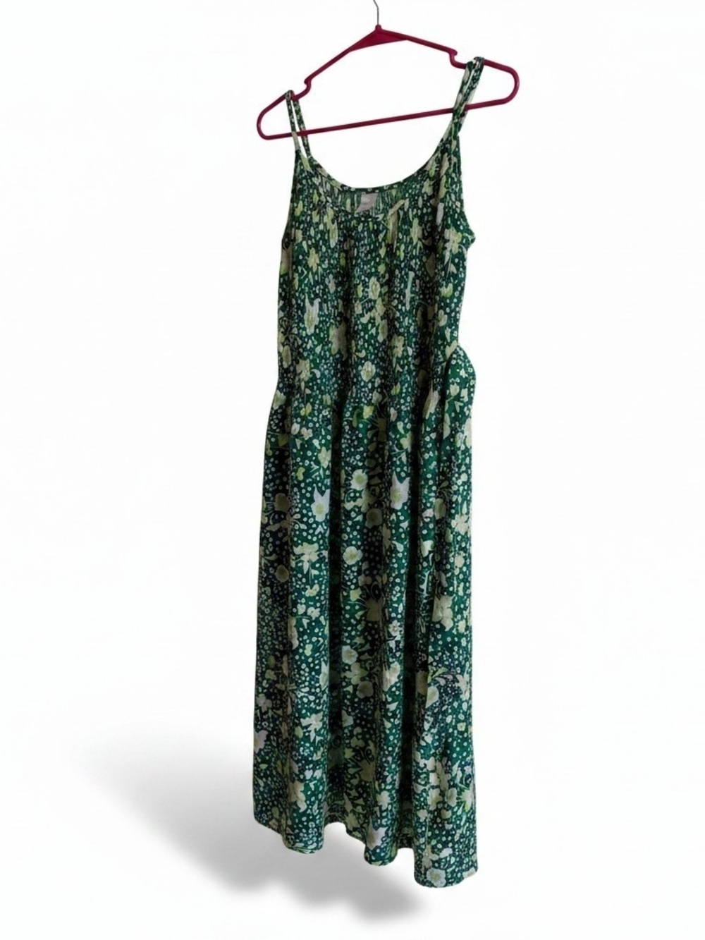 Green Floral Maxi Dress with Spaghetti Straps